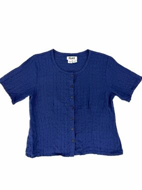 FLAX Short Sleeve Button-Front Women's Top Sz Small Lightweight Summer Linen